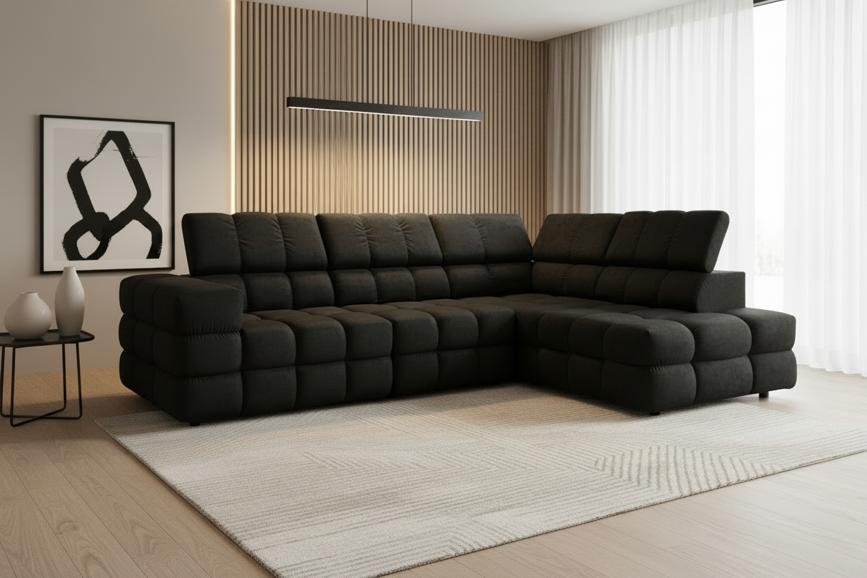 Buffalo Ecksofa Schwarz Schrägansicht