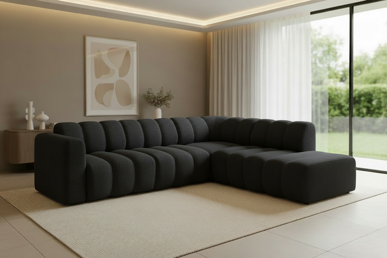 Designer Bummel L Ecksofa modular in Bouclé