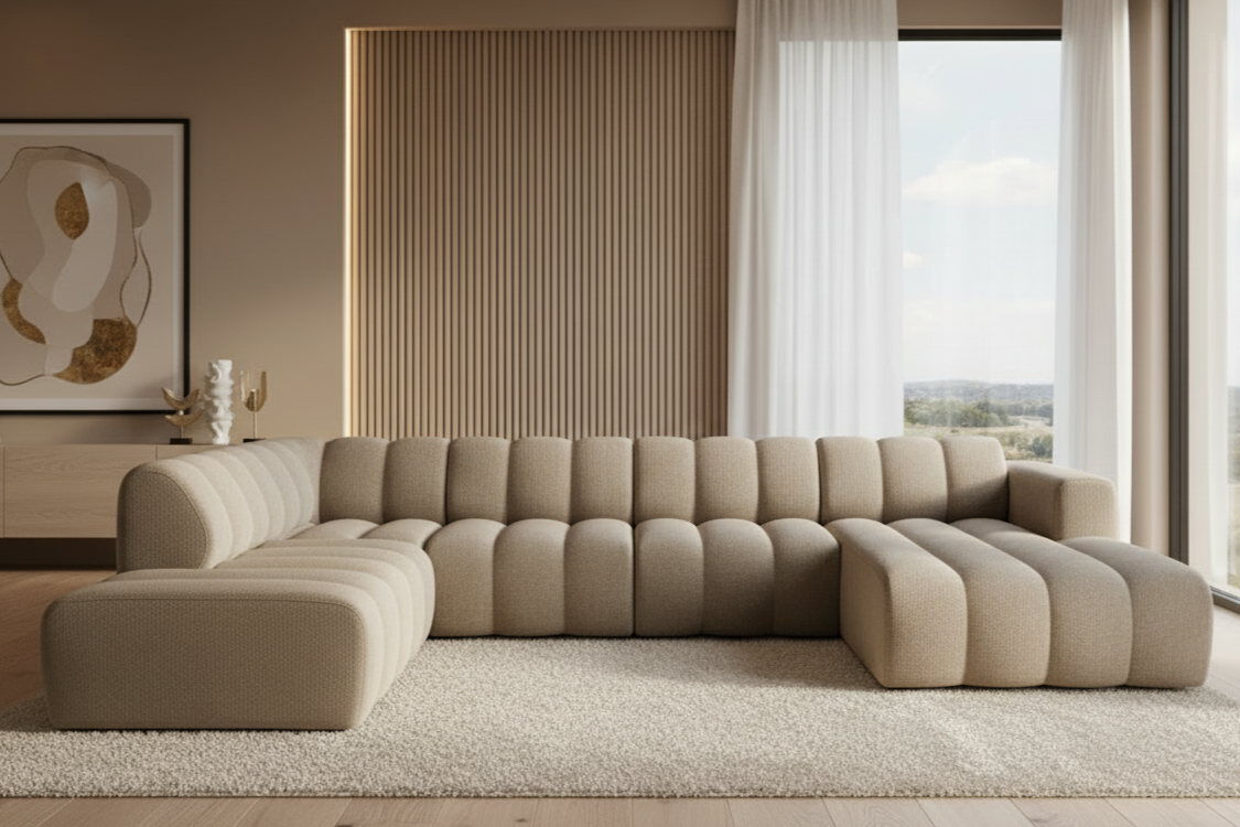 Designer Wohnlandschaft Bummel modular in Bouclé