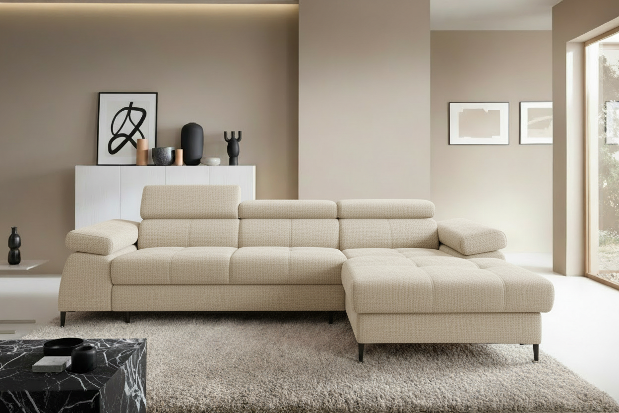 Designer Ecksofa Córdoba I mit Schlaffunktion & Bettkasten in Chenille