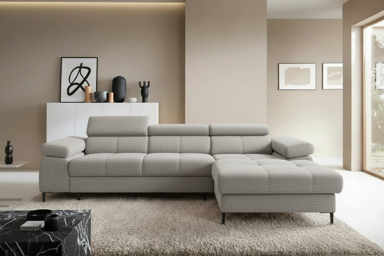 Designer Ecksofa Córdoba I mit Schlaffunktion & Bettkasten in Chenille