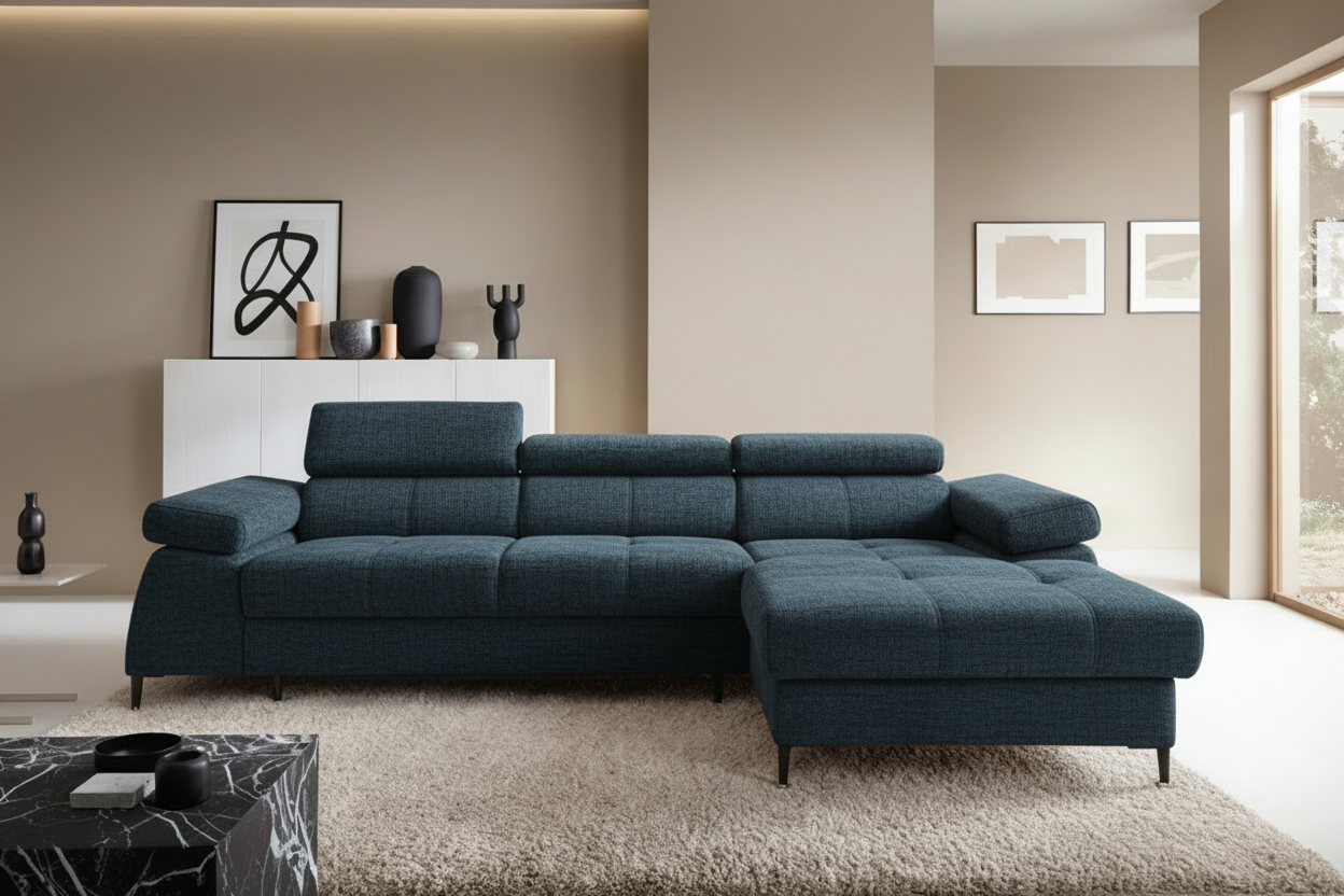 Designer Ecksofa Córdoba I mit Schlaffunktion & Bettkasten in Chenille