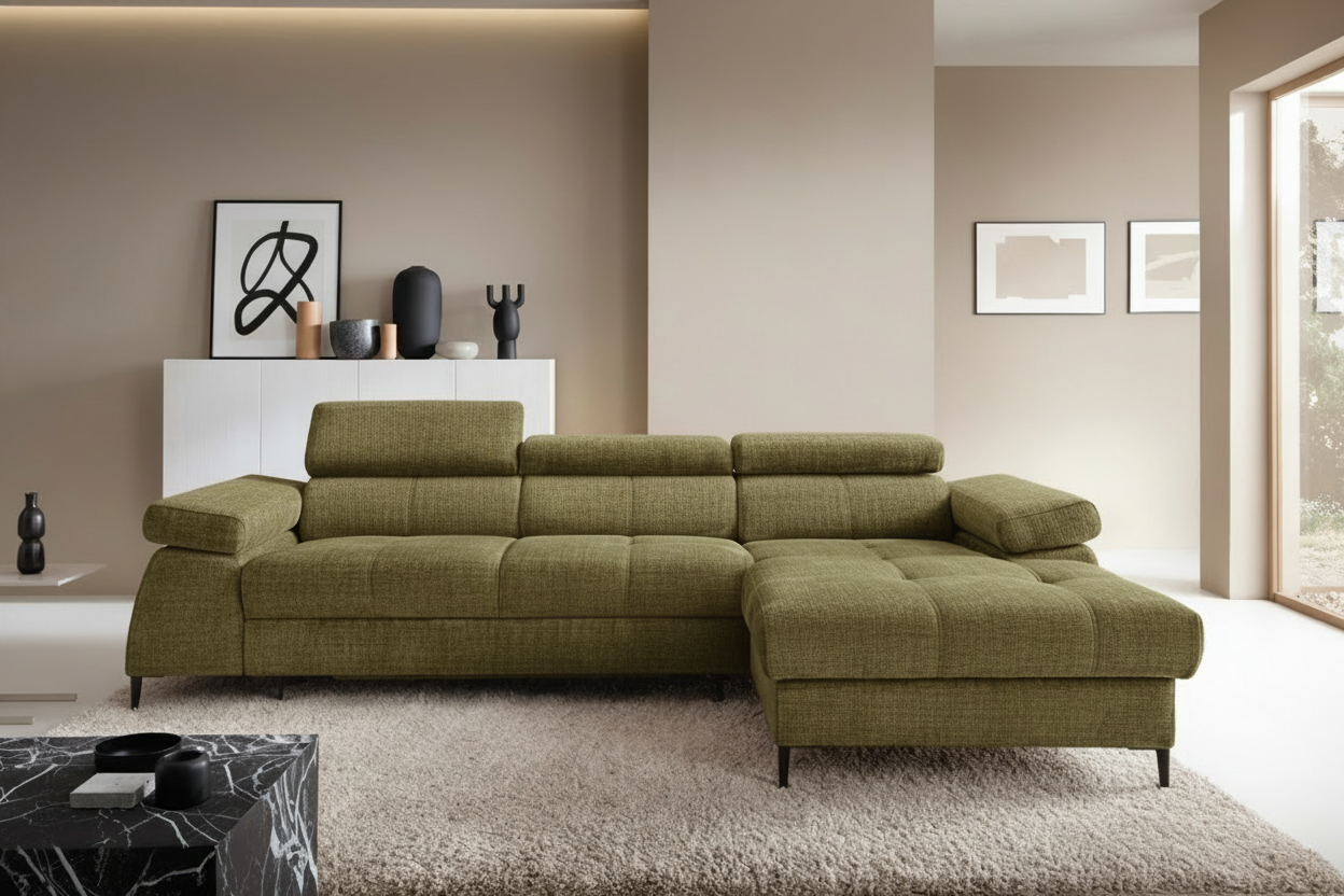 Designer Ecksofa Córdoba I mit Schlaffunktion & Bettkasten in Chenille