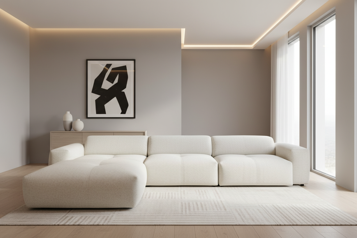 Designer Ecksofa Calm L modular in Bouclé