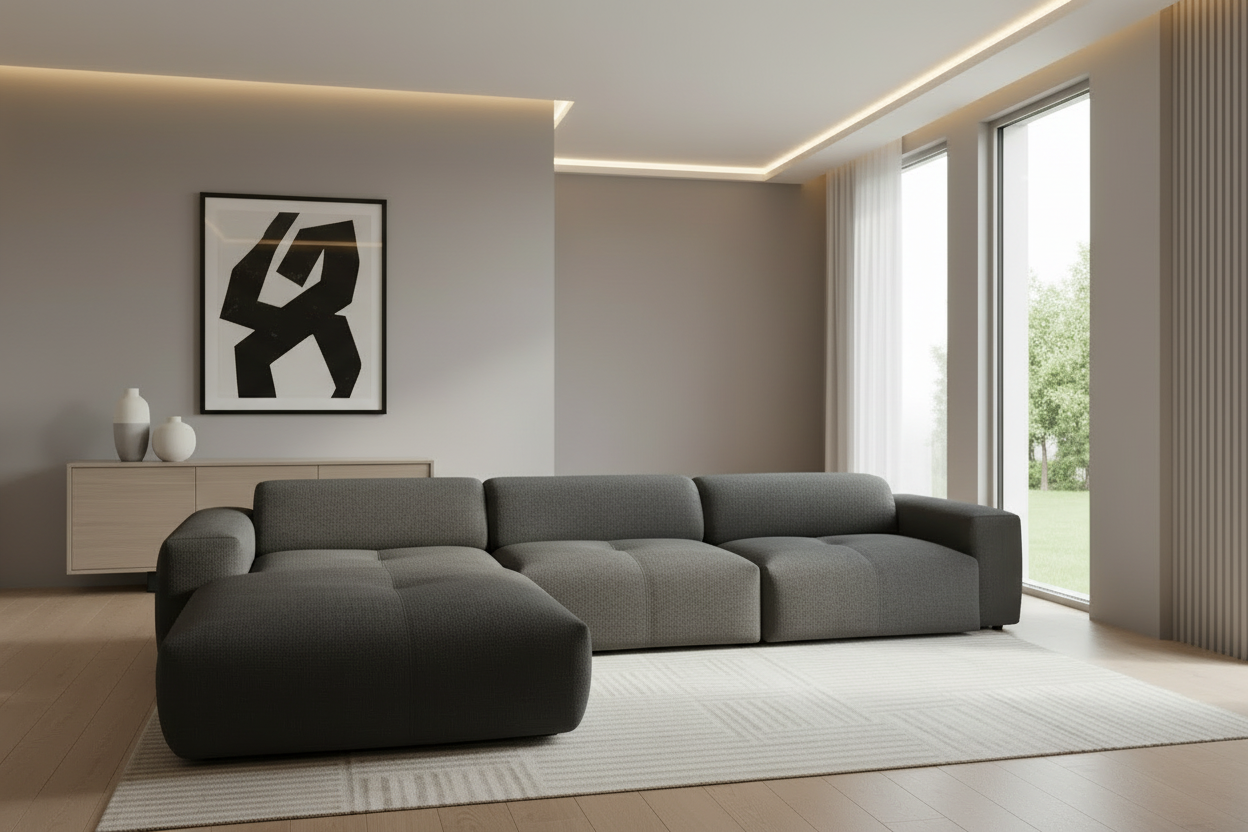 Designer Ecksofa Calm L modular in Bouclé