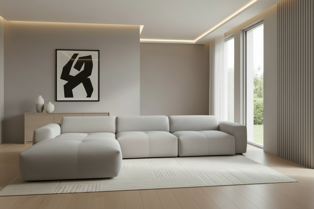 Designer Ecksofa Calm L modular in Bouclé