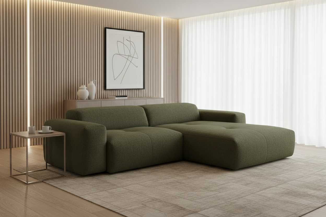 Calm Ecksofa Olivgrün Schräg