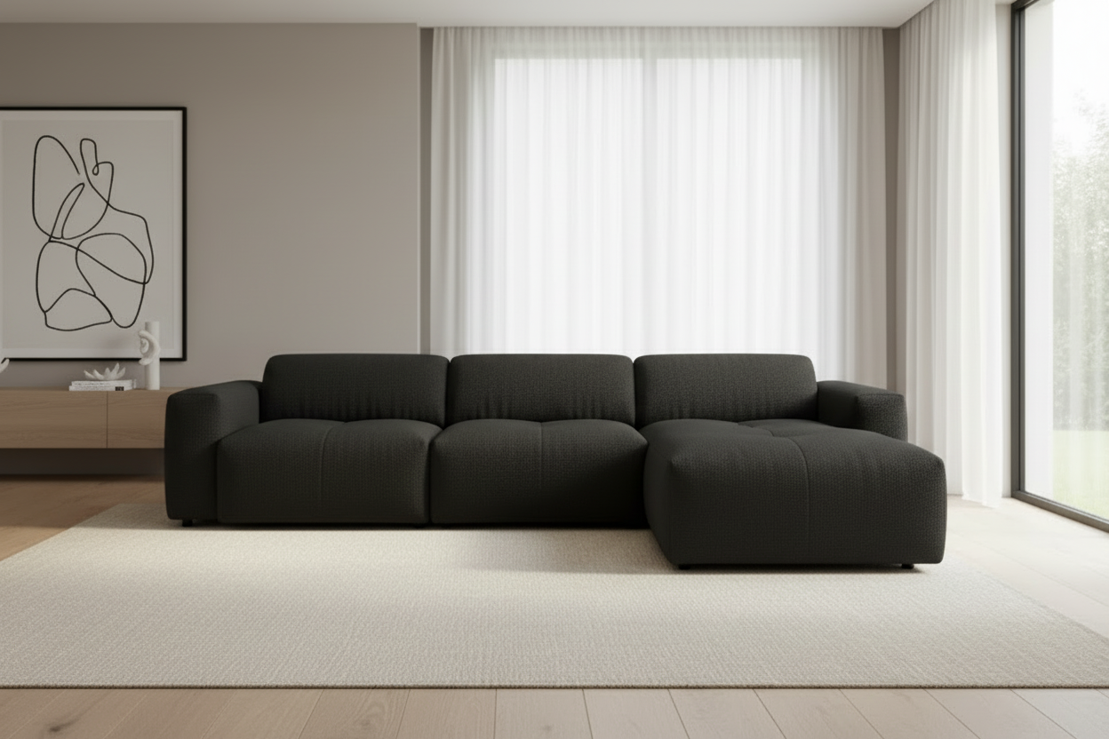 Calm L Ecksofa Schwarz Front