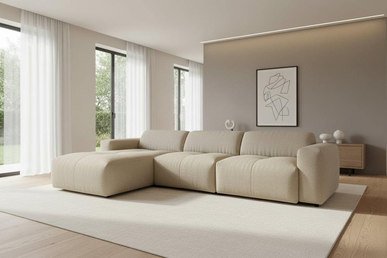 Designer L Ecksofa Calm modular in Bouclé