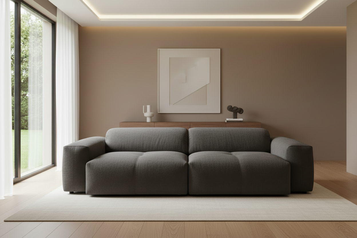 Calm Sofa in Dunkelgrau Bouclé