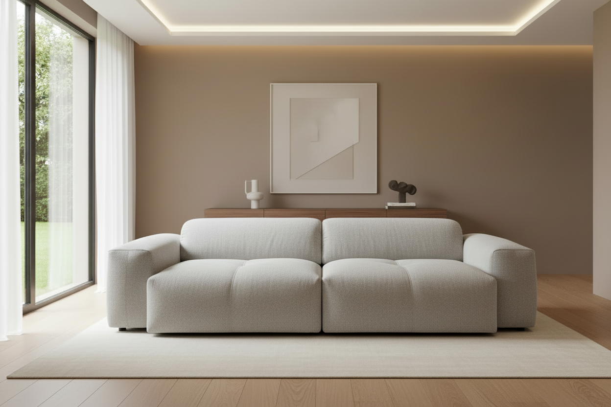 Calm Sofa in Hellgrau Bouclé