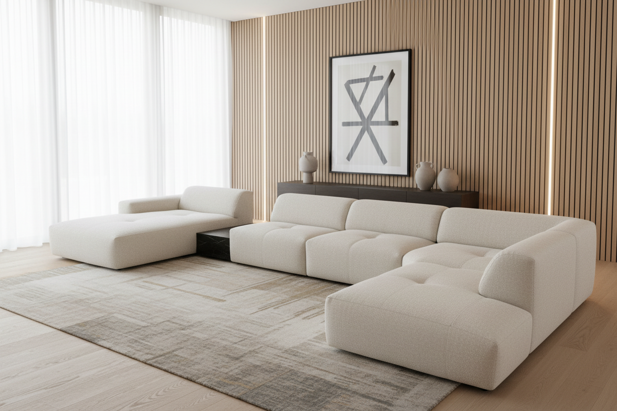 Designer Wohnlandschaft Calm modular in Bouclé