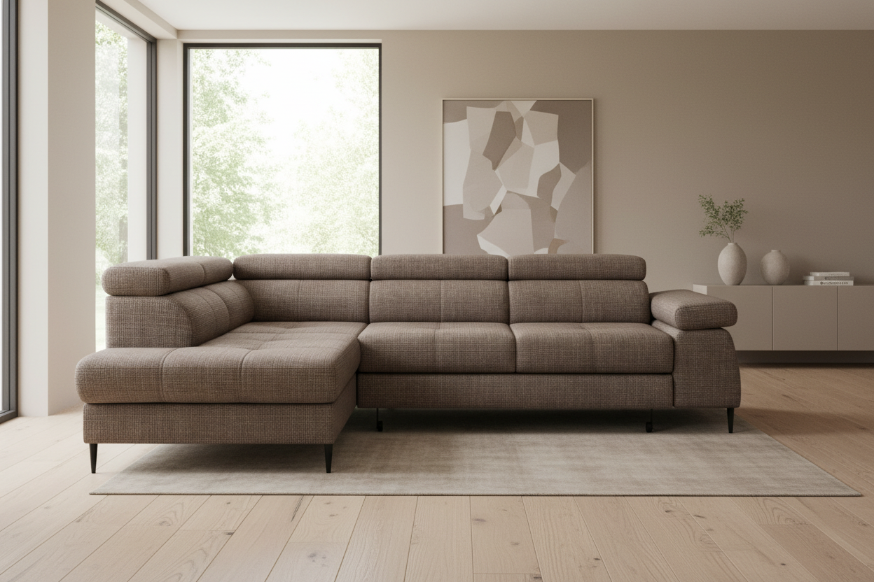 Designer Ecksofa Cordoba II mit Schlaffunktion & Bettkasten in Chenille