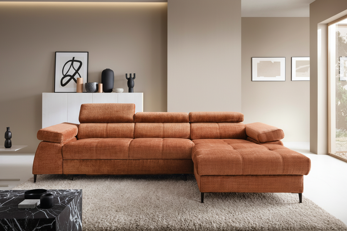 Designer Ecksofa Córdoba I mit Schlaffunktion & Bettkasten in Chenille