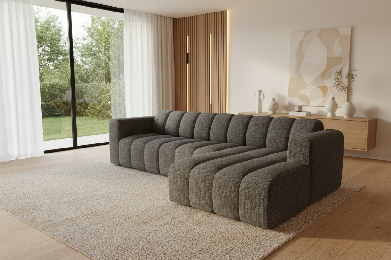 Designer Ecksofa Bummel L modular in Bouclé