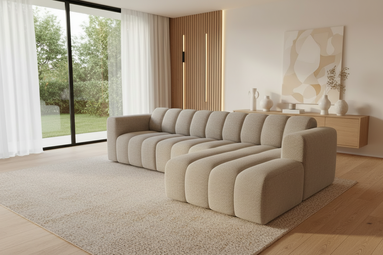 Designer Ecksofa Bummel L modular in Bouclé
