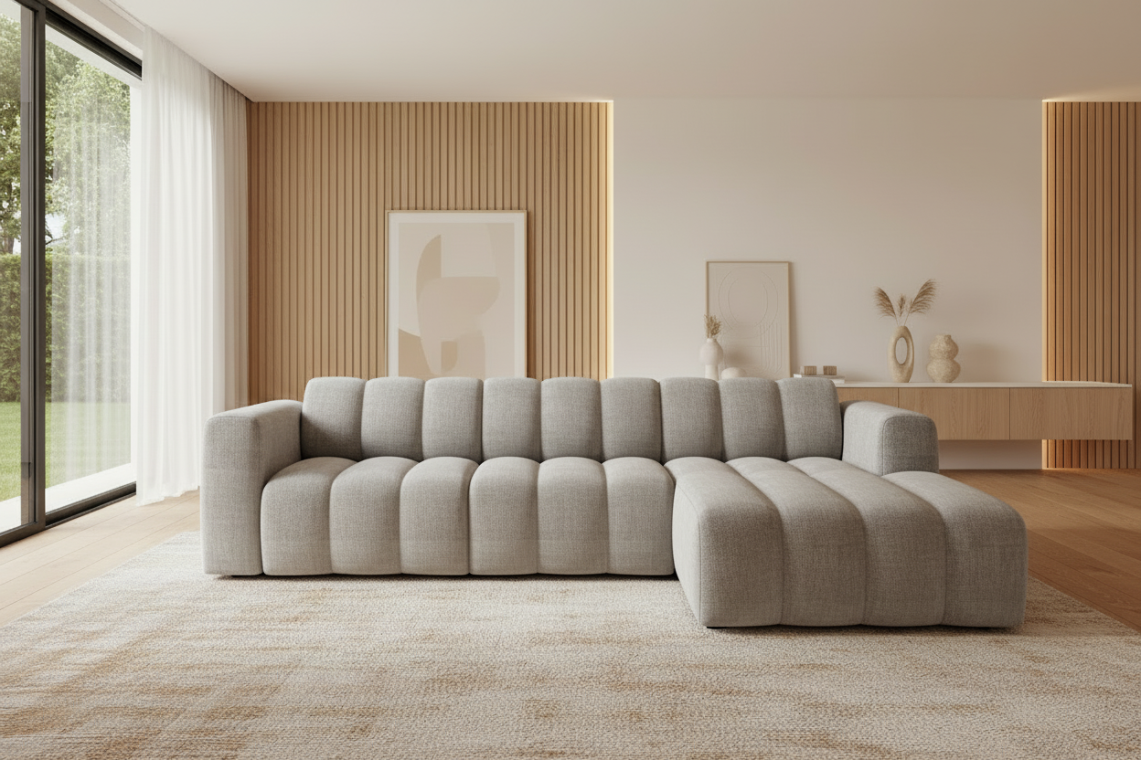 Designer Ecksofa Bummel L modular in Bouclé