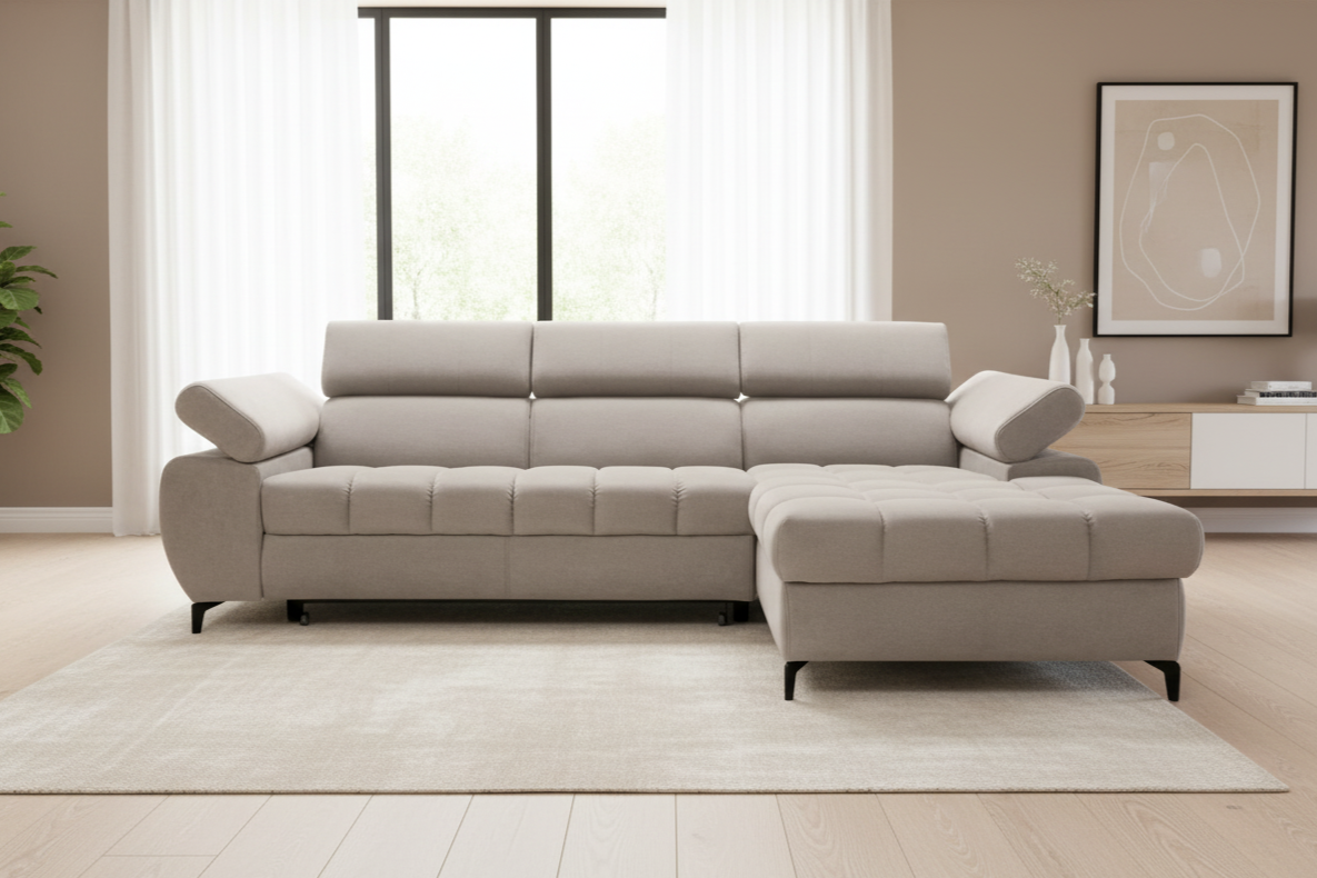 Designer Ecksofa Lugano I mit Schlaff- & Bettkasten in Samt