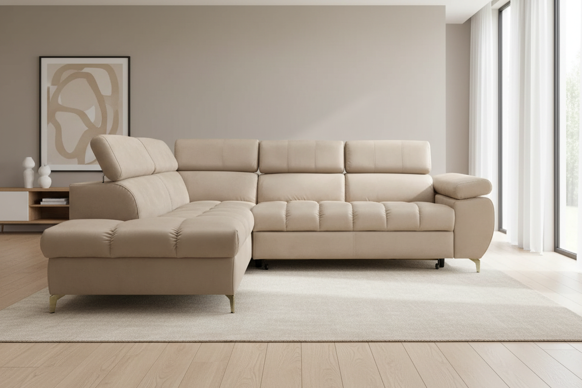 Designer Ecksofa Lugano II mit Schlaff- & Bettkasten in Samt