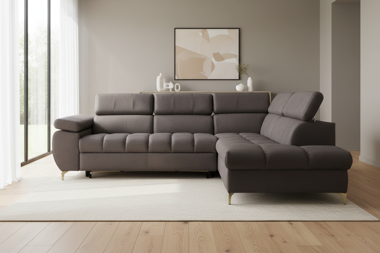 Designer Ecksofa Lugano II Dunkelgrau - Frontalansicht maximal nah