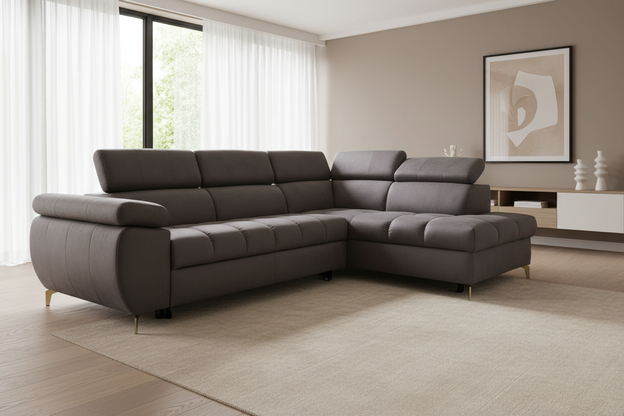 Designer Ecksofa Lugano II Dunkelgrau - Schrägansicht ultra nah