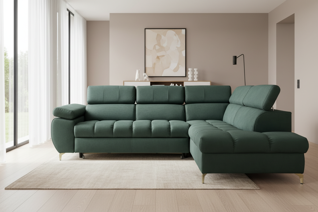 Designer Ecksofa Lugano II Petrol Grün - Frontalansicht