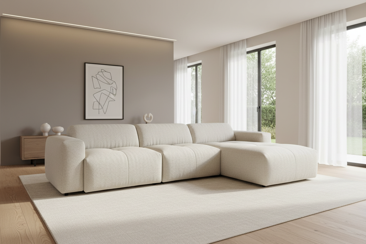 Designer L Ecksofa Calm modular in Bouclé