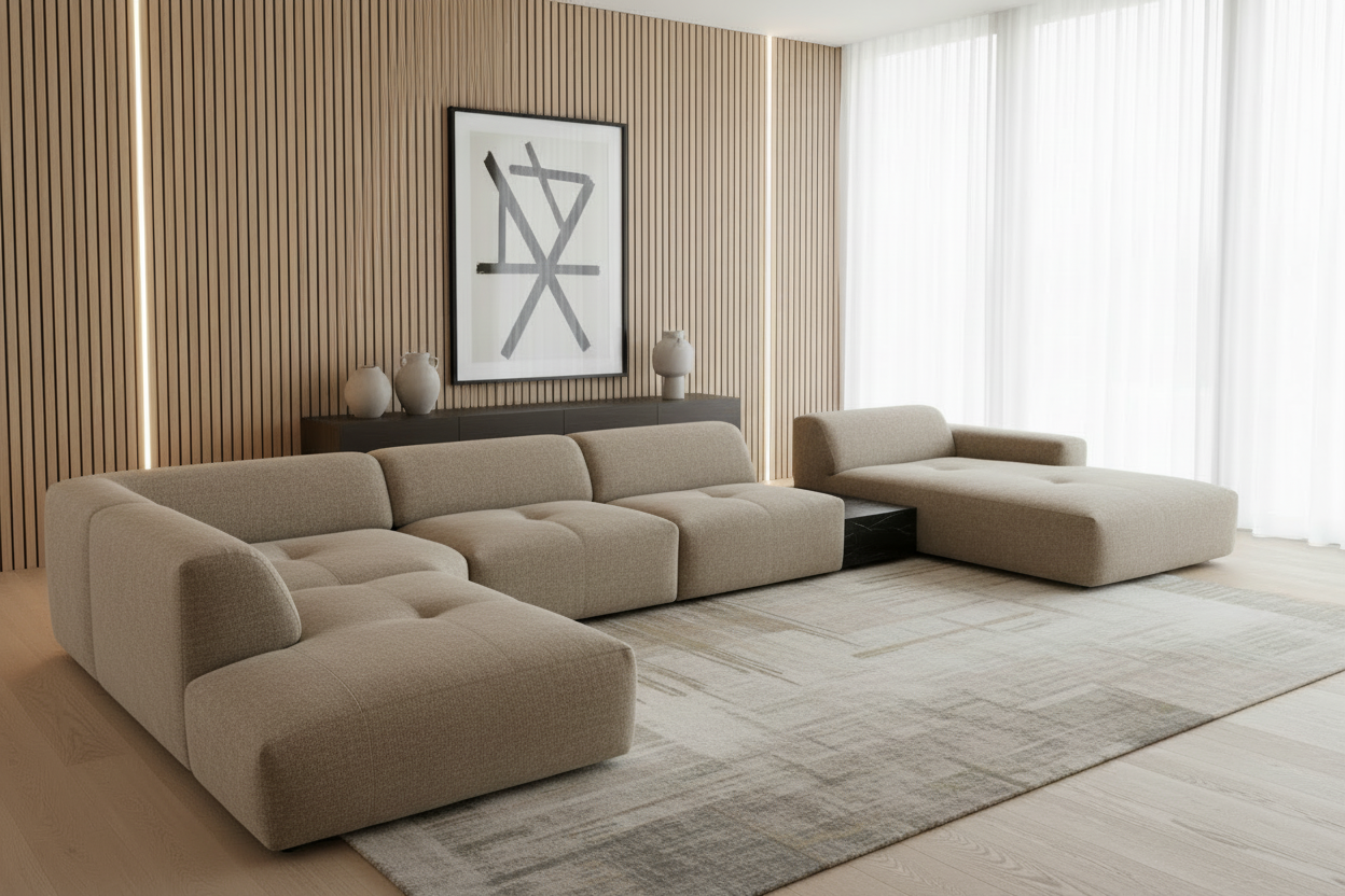 Designer Wohnlandschaft Calm Greige/Taupe - Frontalansicht