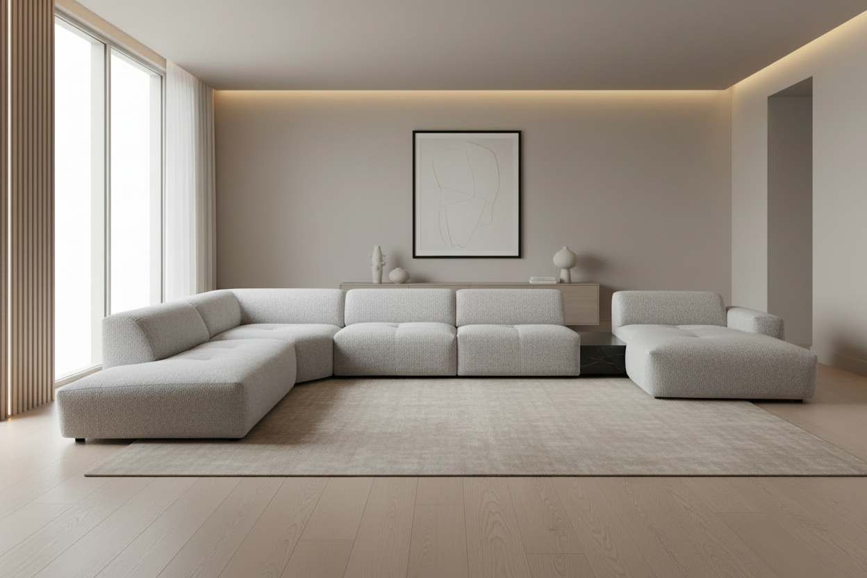 Designer Wohnlandschaft Calm Hellgrau - Frontalansicht