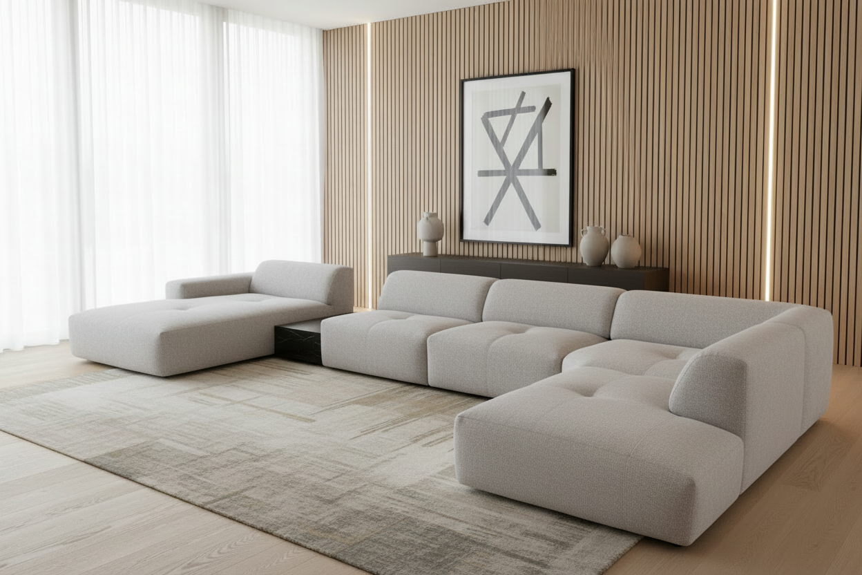 Designer Wohnlandschaft Calm modular in Bouclé