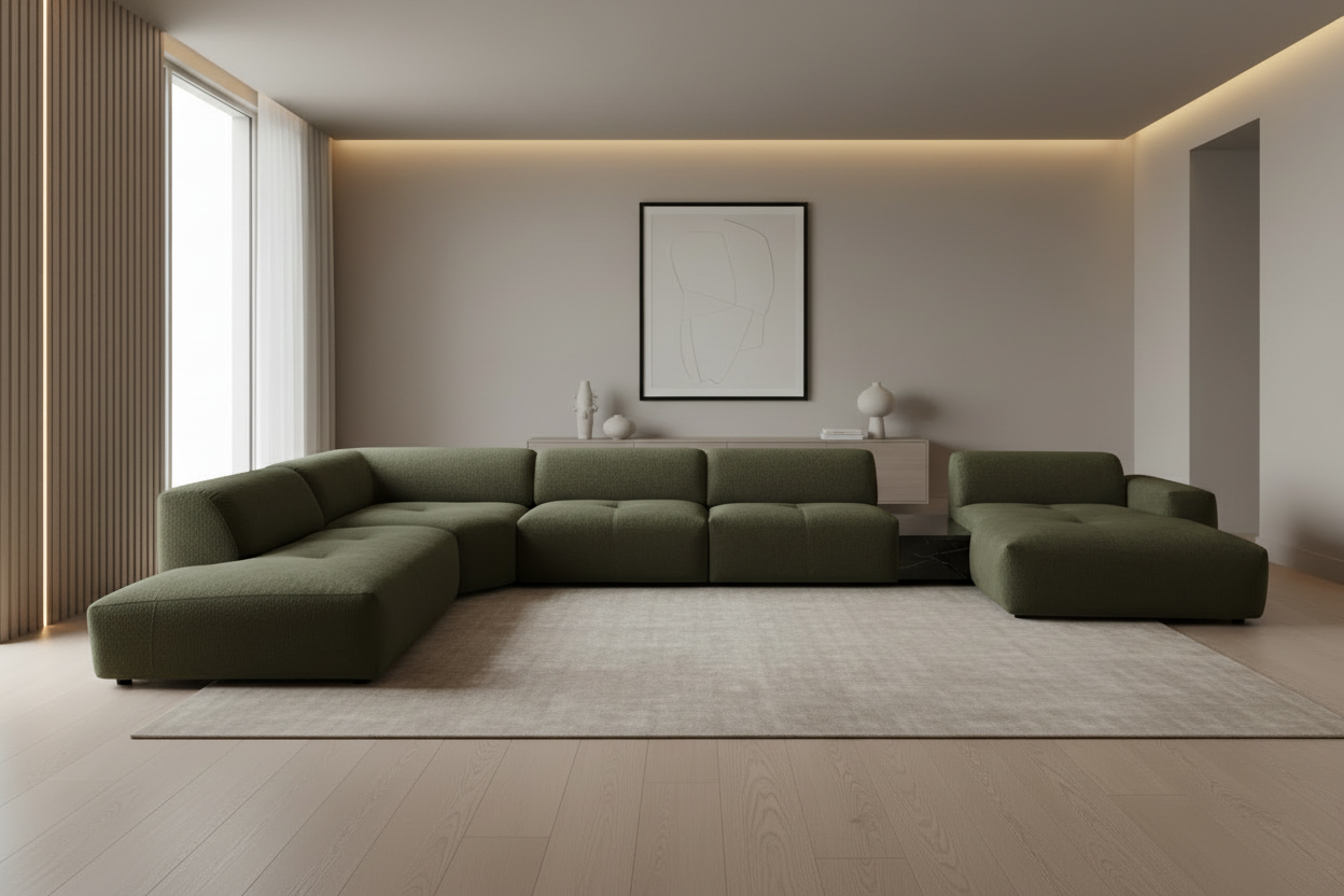 Designer Wohnlandschaft Calm Olivgrün - Frontalansicht