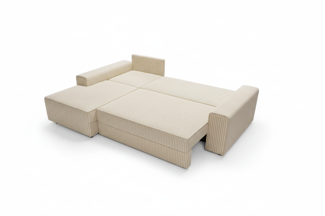 Designer Ecksofa Domo mit Schlaff- & Bettkasten in Cord