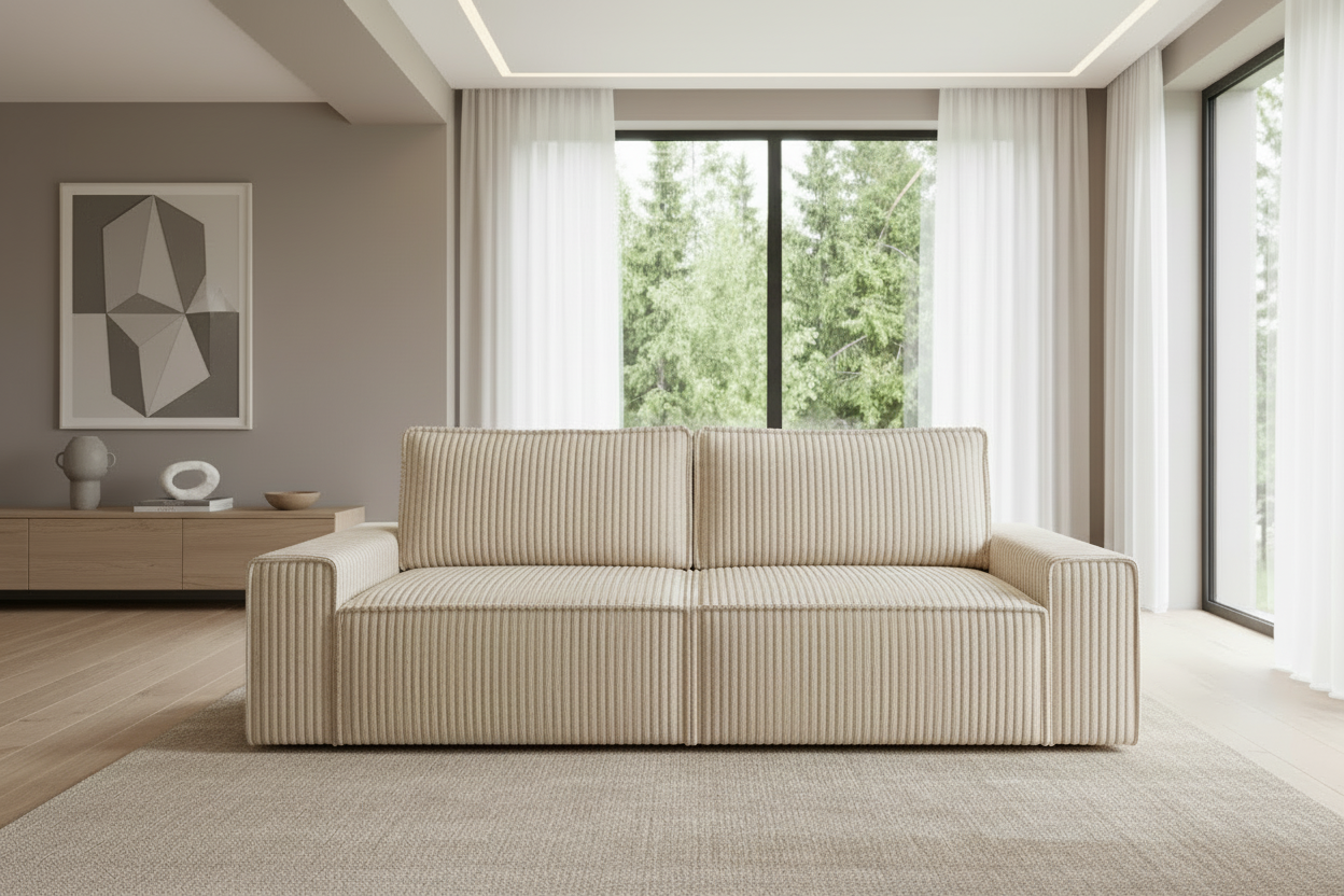 Domo Sofa Frontalansicht in Cream Beige Corduroy
