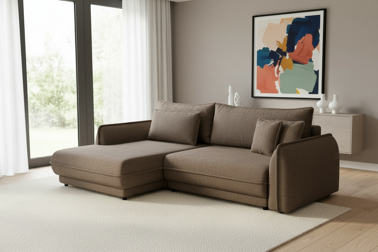 Designer Ecksofa Mojave I mit Schlaf- und Klappfunktion in Stoff