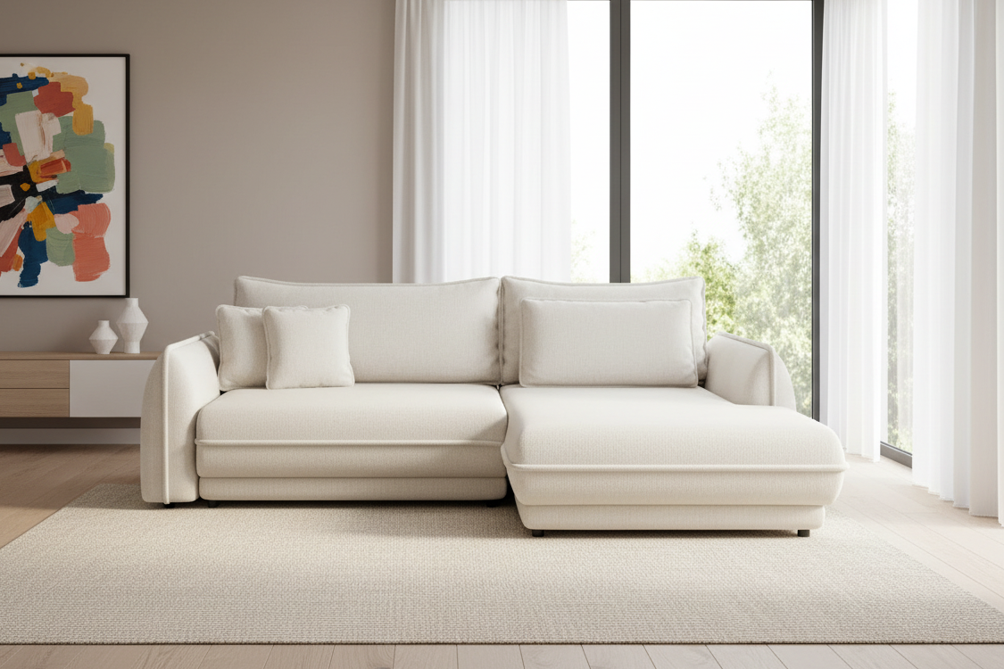 Designer Ecksofa Mojave I mit Schlaf- und Klappfunktion in Stoff