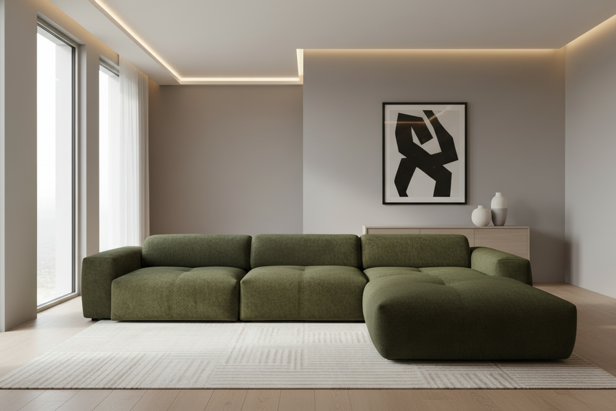 Ecksofa Dunkelgrün Bouclé