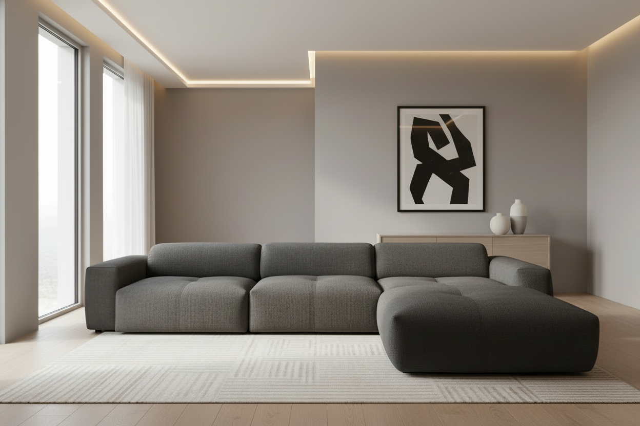 Designer Ecksofa Calm L modular in Bouclé