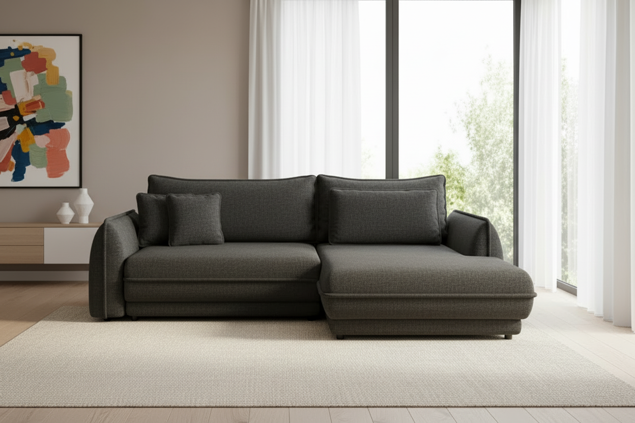 Ecksofa Dunkelgrau Frontalansicht