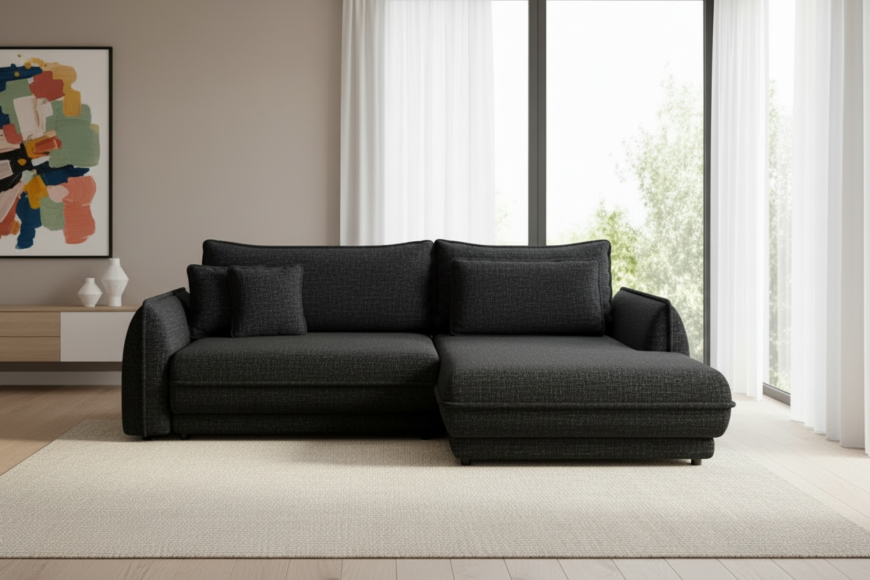 Ecksofa Schwarz Frontalansicht