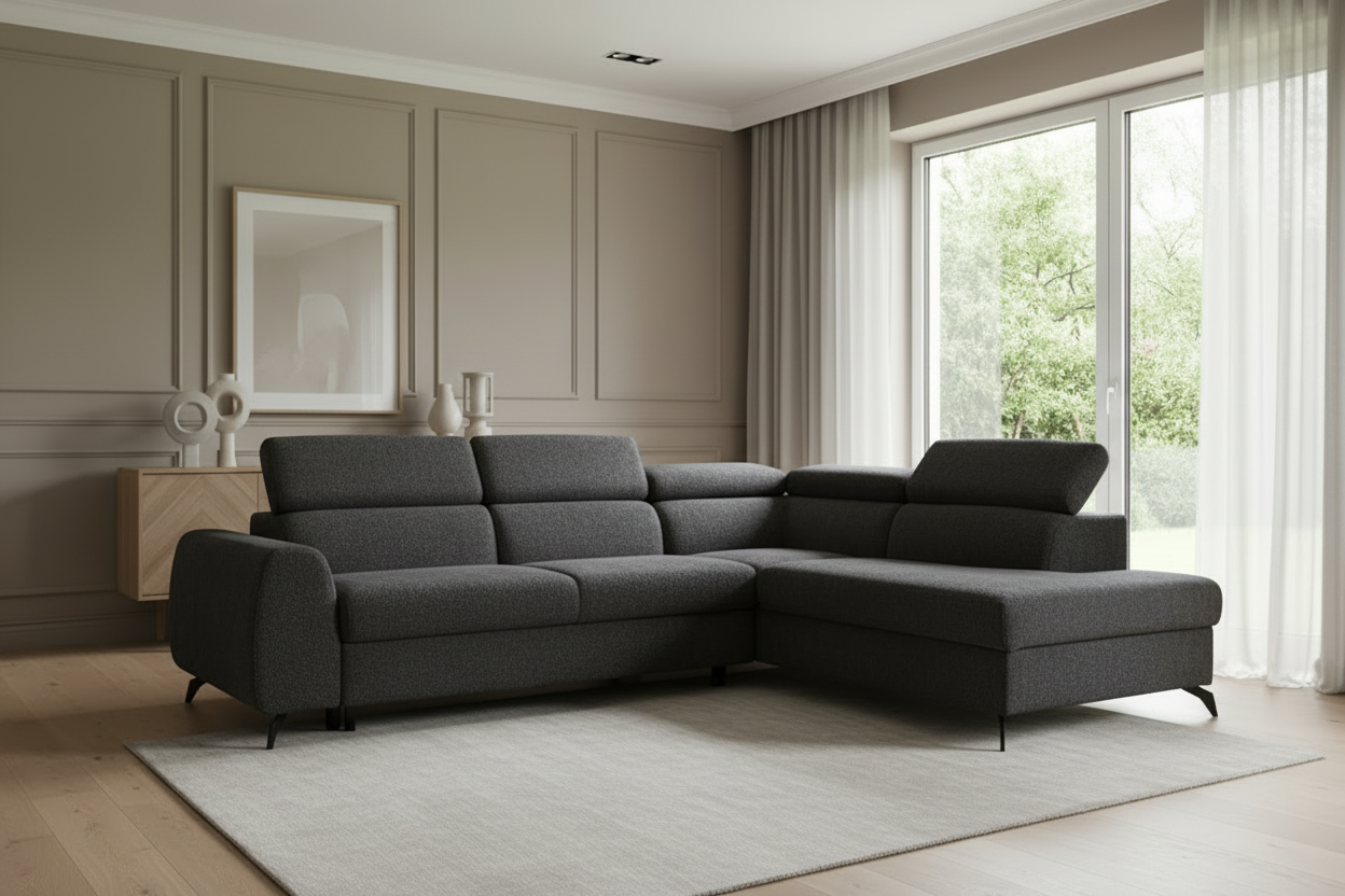 Designer Ecksofa Stille mit Schlaf- und Bettkasten Bouclé