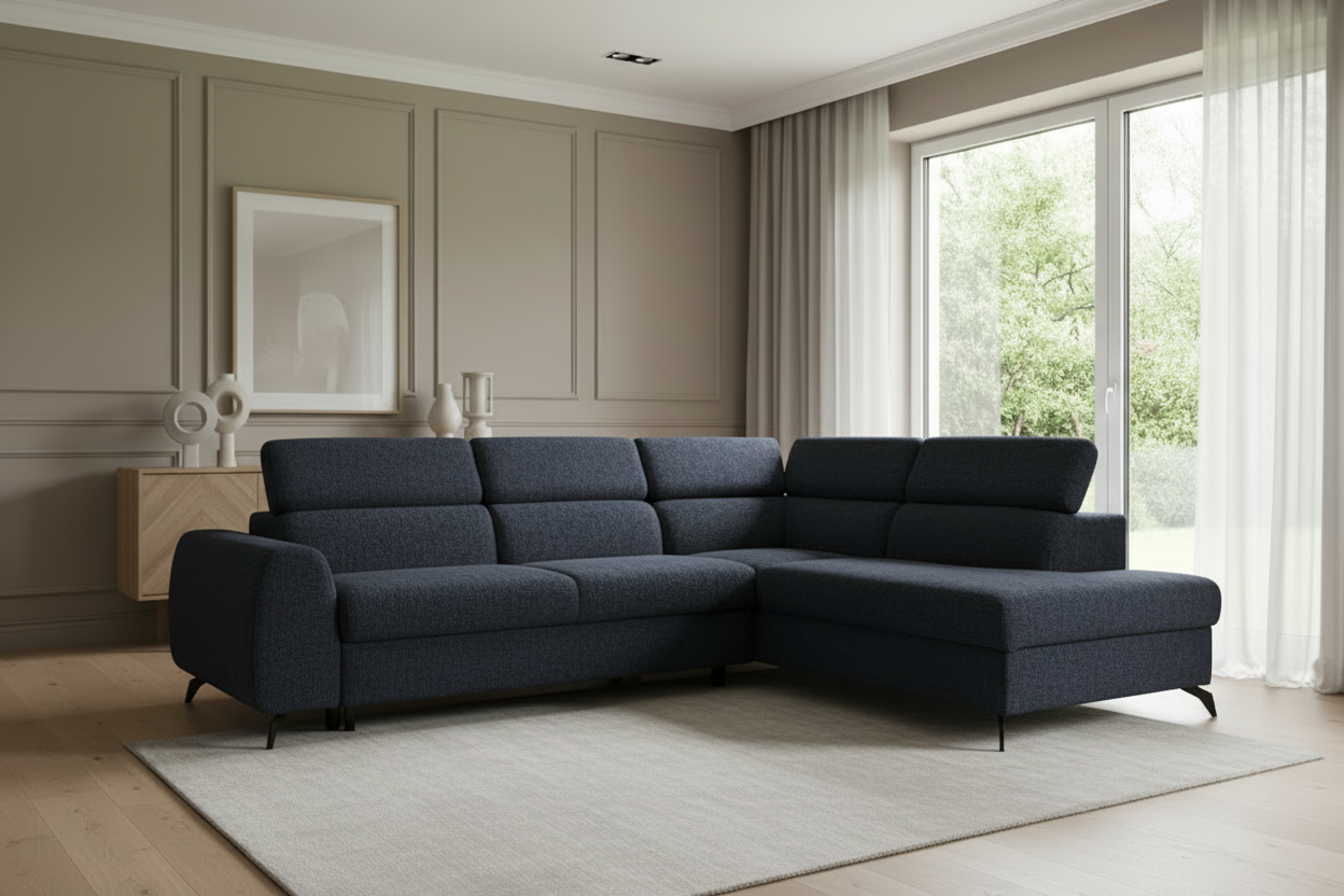 Designer Ecksofa Stille mit Schlaf- und Bettkasten Bouclé