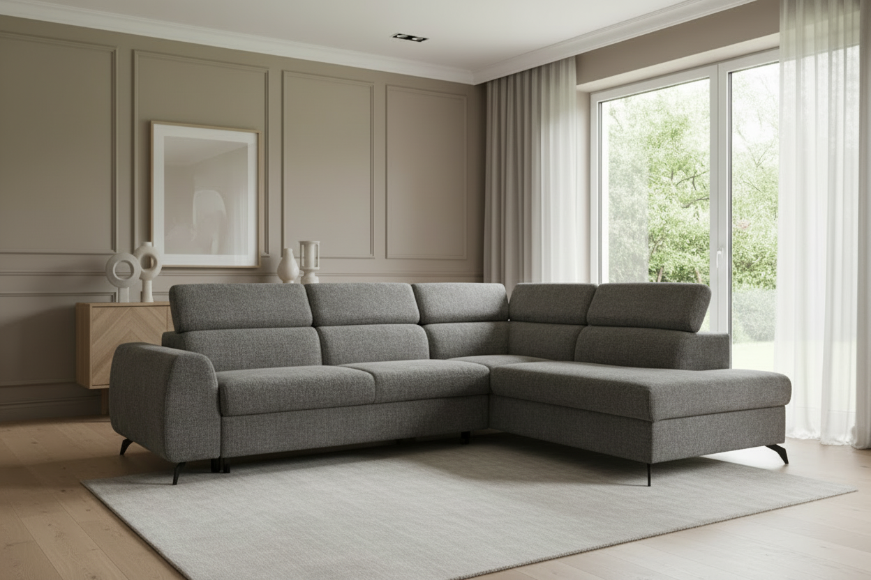 Designer Ecksofa Stille mit Schlaf- und Bettkasten Bouclé