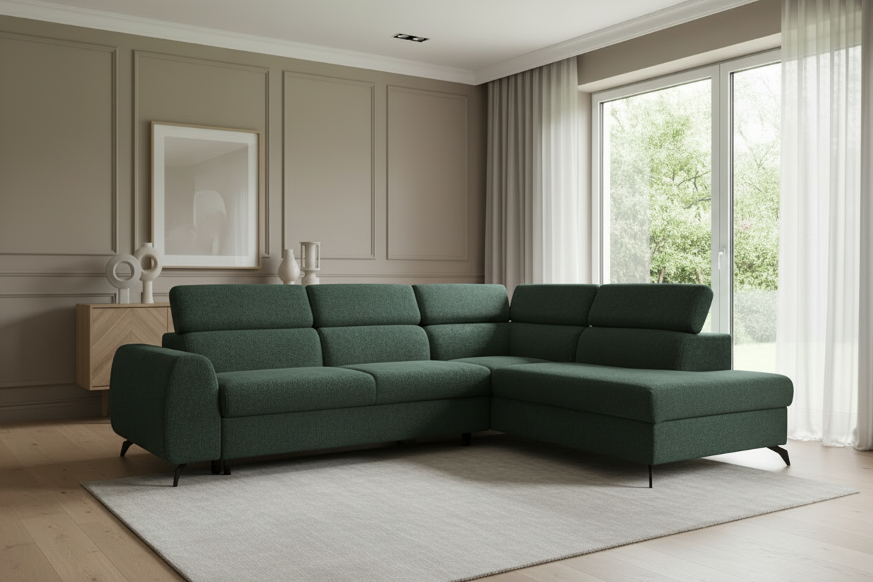 Designer Ecksofa Stille mit Schlaf- und Bettkasten Bouclé