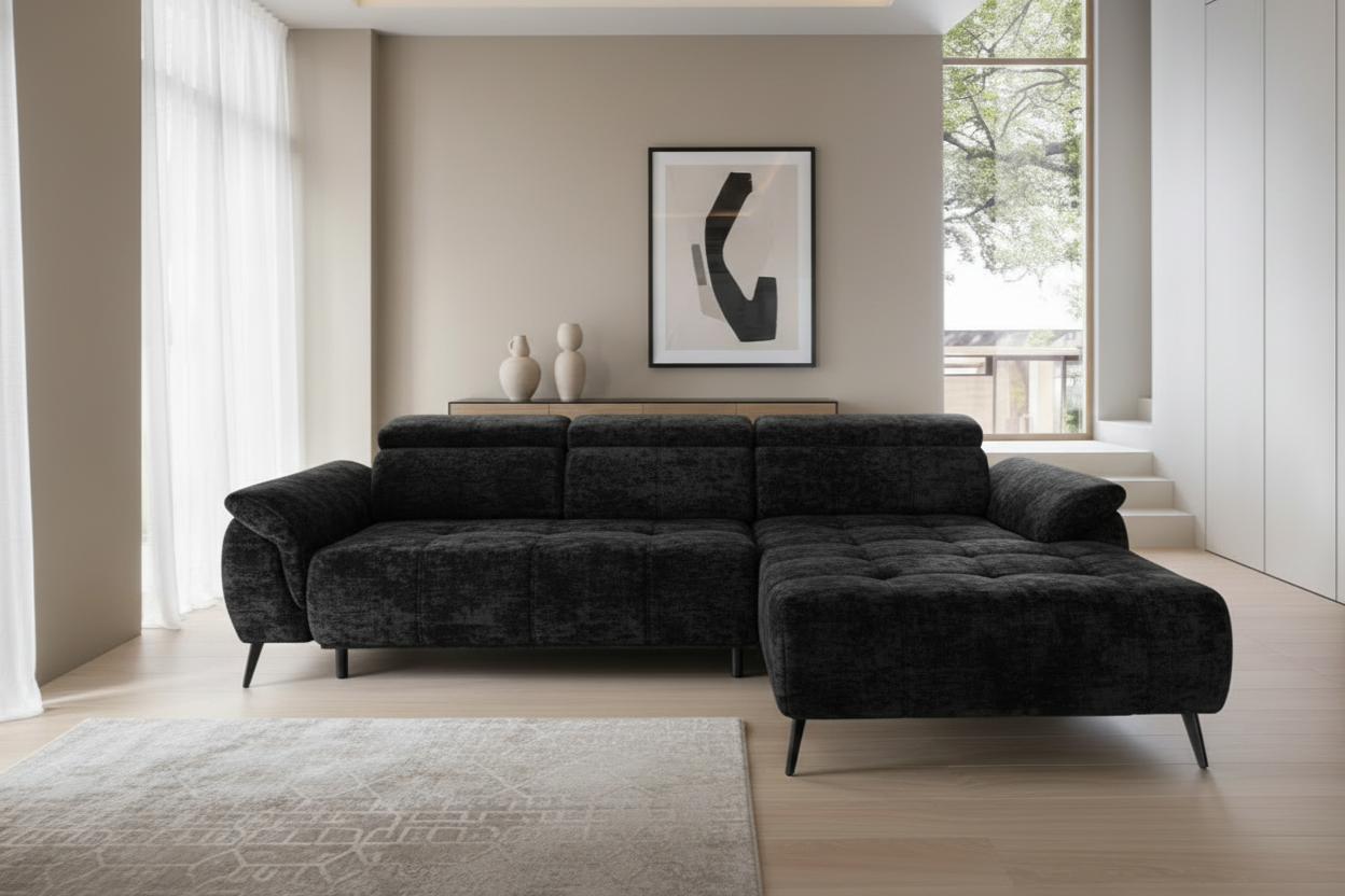Genova I Ecksofa in Aphrodite Black Chenille
