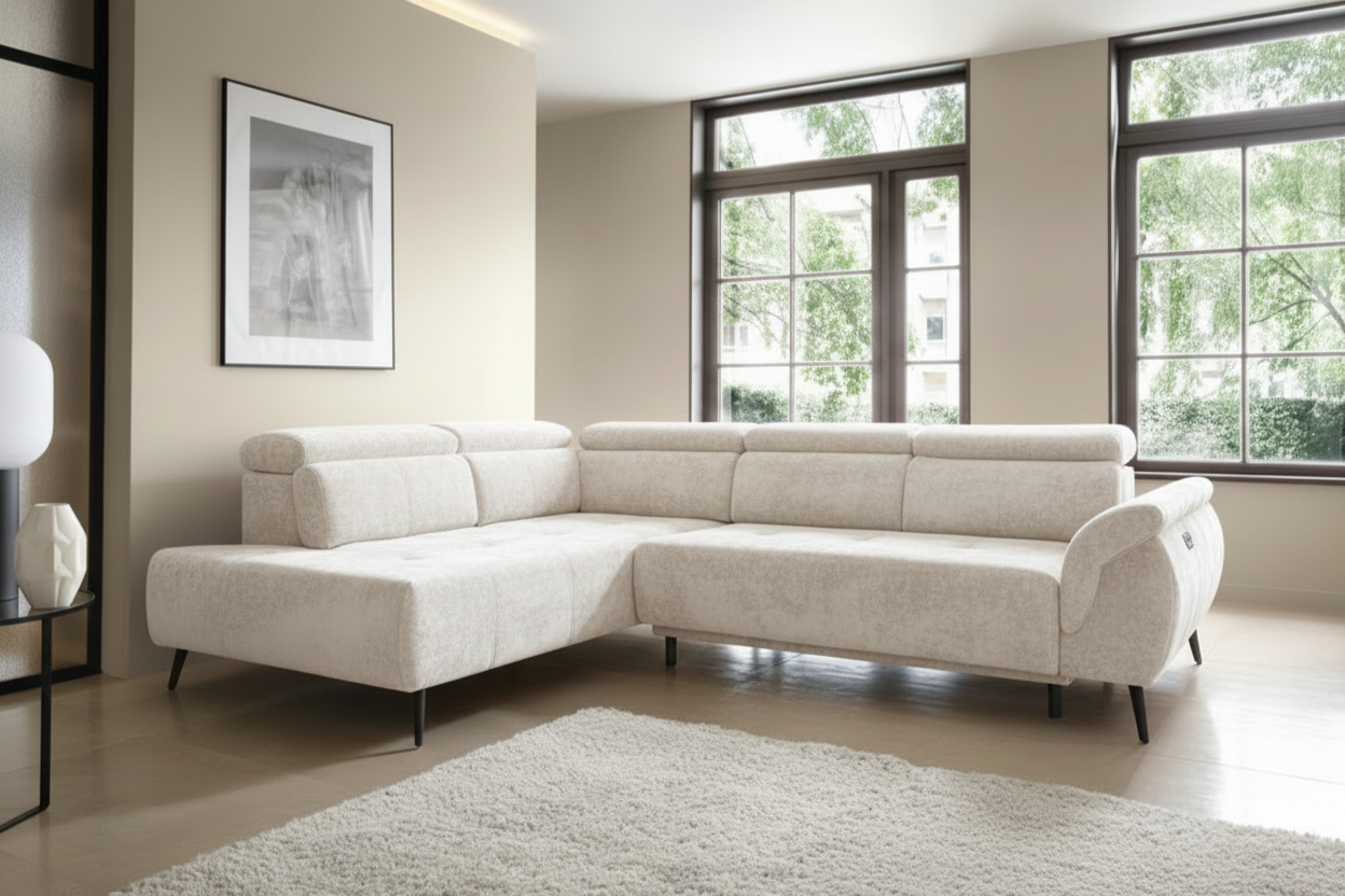 Genova II Ecksofa in Aphrodite Chenille Weiß