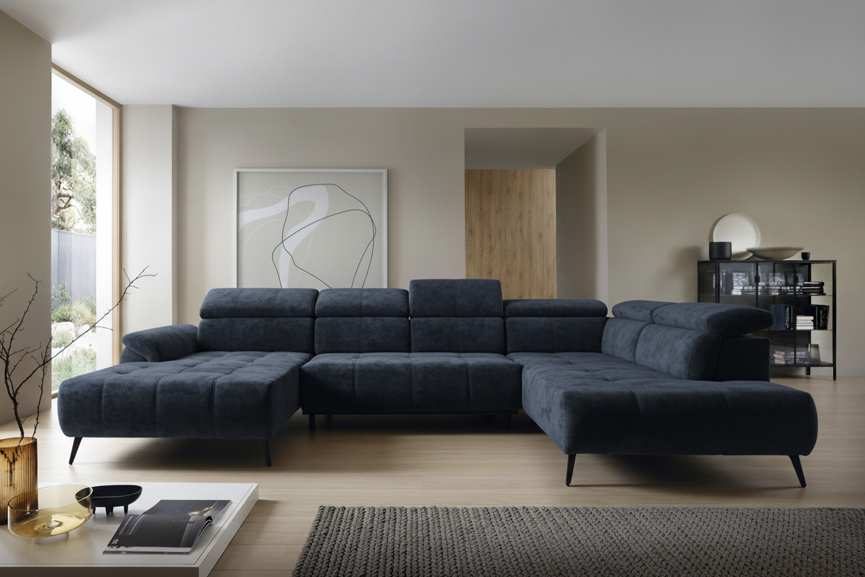 Genova III Ecksofa in Aphrodite Deep Blue - ohne Punkte