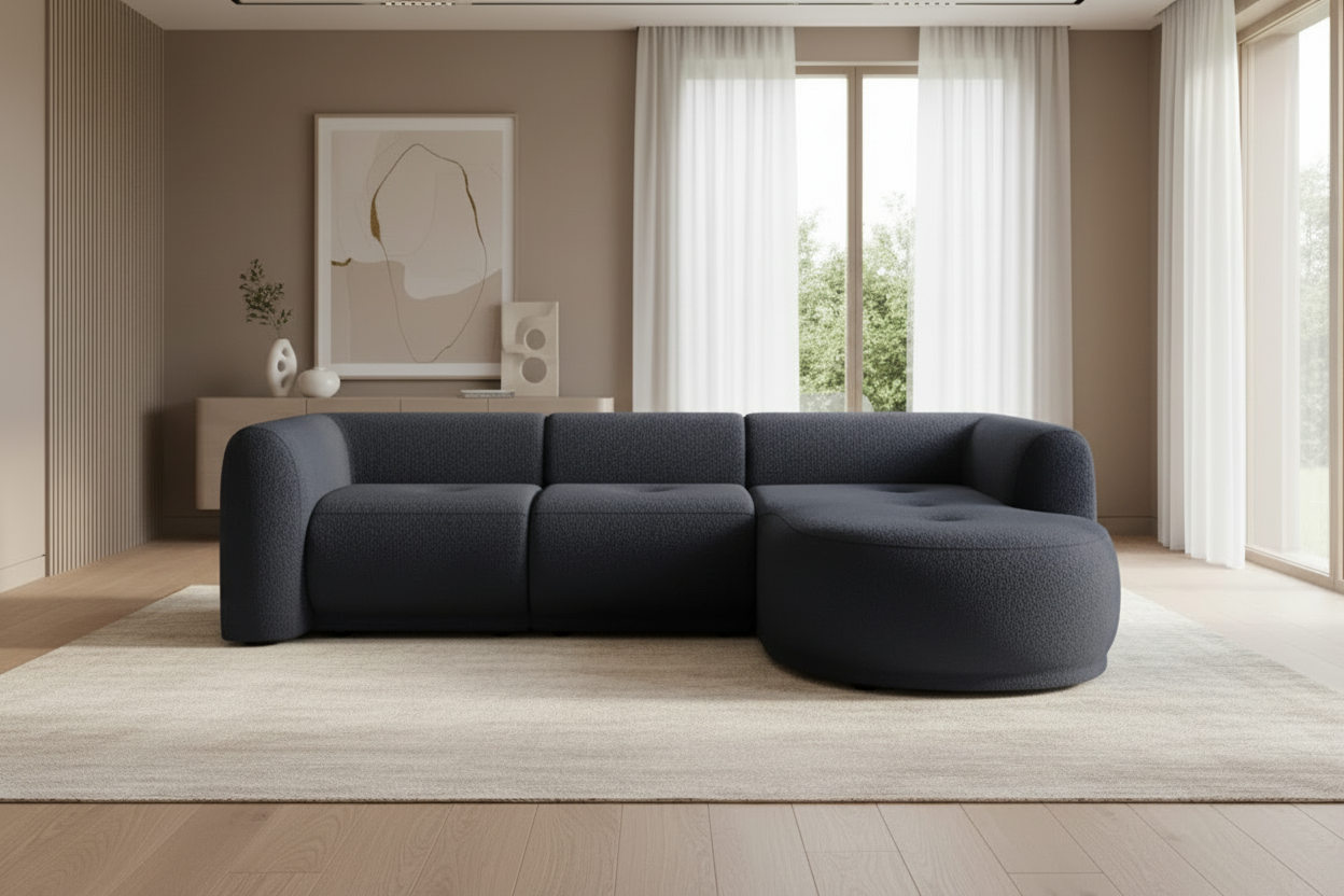 Gio Ecksofa in Bouclé ABRIAMO Dunkelblau