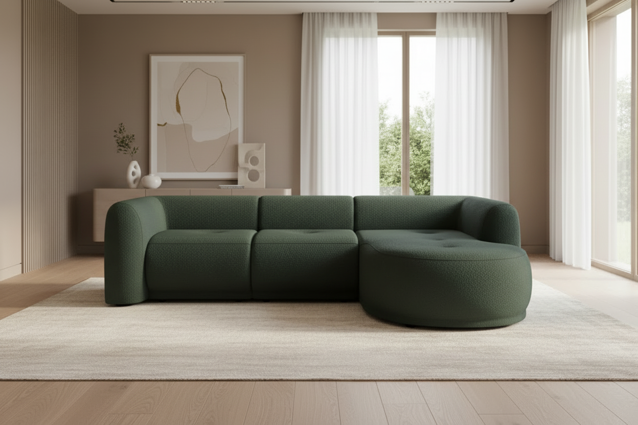 Gio Ecksofa in Bouclé ABRIAMO Dunkelgrün