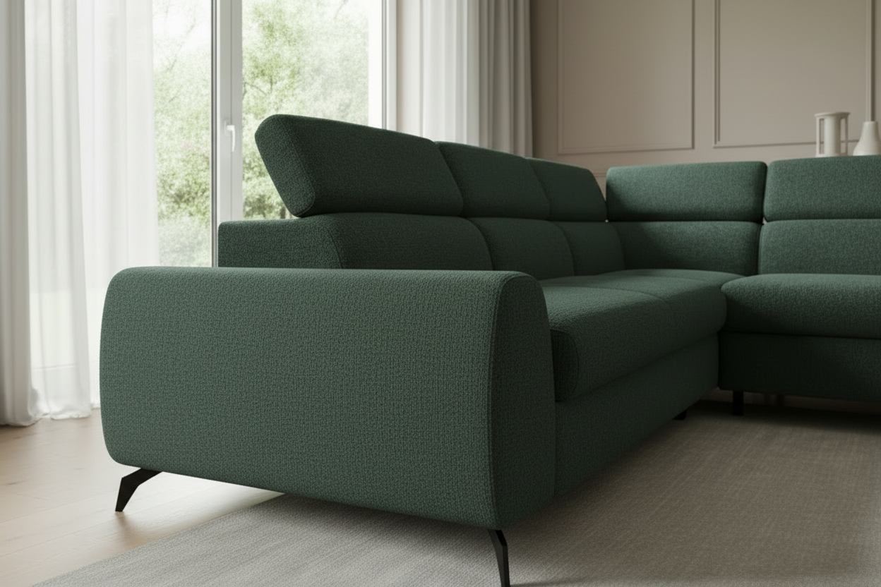 Grünes Sofa Nahaufnahme Seitenansicht