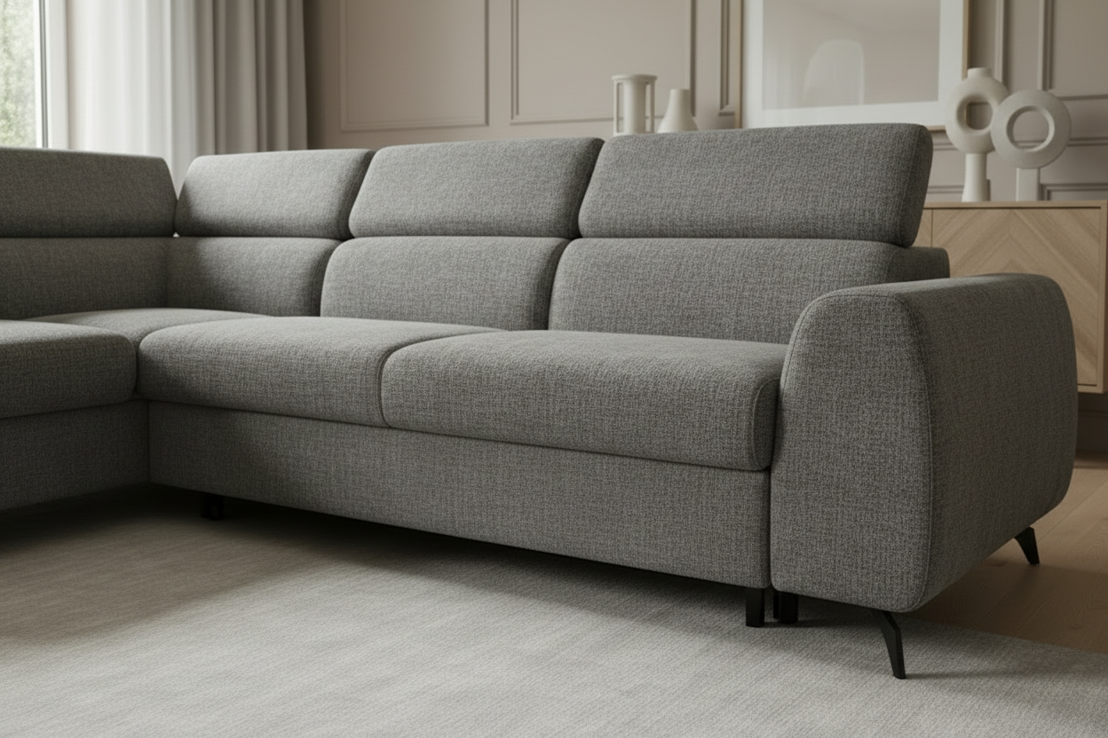Graues Sofa Nahaufnahme von vorne